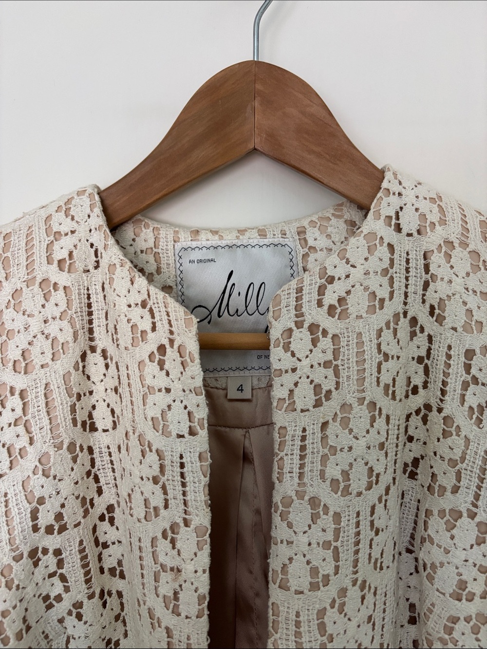 Milly Ivory Floral Lace Open-Front Short Sleeve Jacket - Vintage circa 80s - Picture 2 of 5